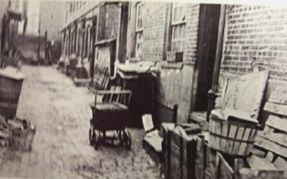 An alley in South Phila. close to or in Southwark in the mid 1950s. Source: 'Two Years of Progress 1958 and 1959: report of the Philadelphia Housing Authority' (Phila: 1960), p.6